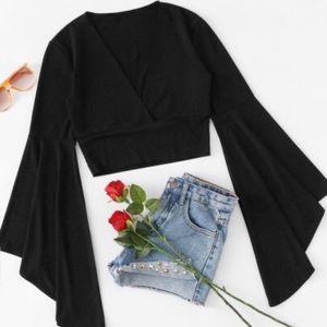 V-neck top with fluted sleeve